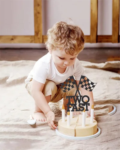 Miniatura 2 de Decoración para pastel de cumpleaños con temática de auto de carreras, decoración de fiesta de segundo cumpleaños, 6 x 6 pulgadas, bandera a