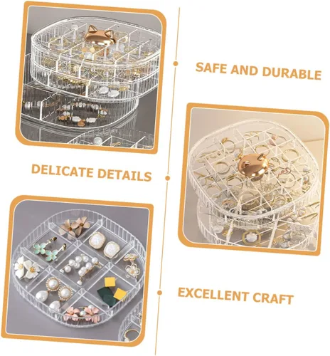 Miniatura 6 de Caja organizadora de joyas apilable transparente con múltiples compartimentos, contenedor de almacenamiento de joyas para aretes, collares