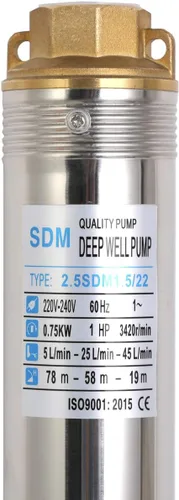 Miniatura 2 de Bombas sumergibles 2.5 "OD Pipe 220V/60HZ 0.75KW 1HP Acero inoxidable 1" Salida Bomba sumergible de pozo profundo Bomba de pozo profundo con caja