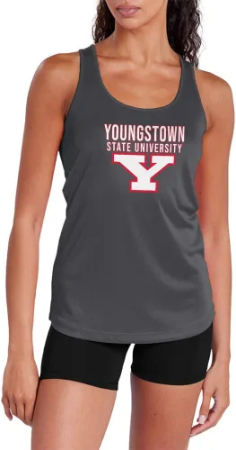 Miniatura 379 de Camiseta deportiva sin mangas oficial de la NCAA Collegiate para mujer, con espalda cruzada, logotipo primario, colección carbón