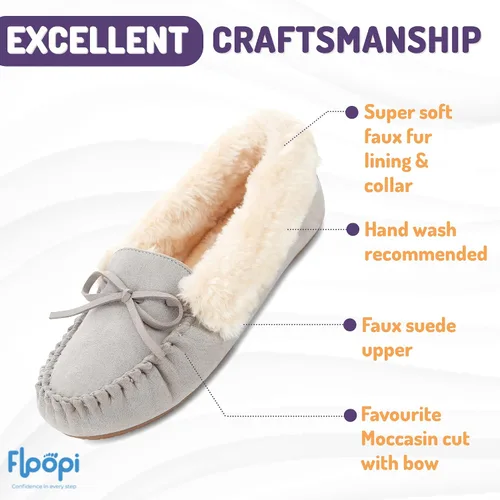 Miniatura 61 de Floopi Pantuflas para mujer, forro de piel sintética suave con espuma viscoelástica acogedora, pantuflas de casa para mujer con suela antideslizante