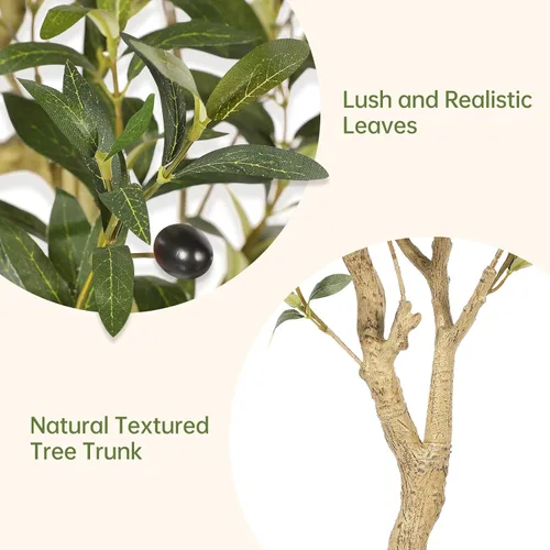 Miniatura 3 de Realead Árbol de olivo sintético de 4 pies – Plantas realistas de olivo de interior – Olivo falso con tronco grueso y frutas realistas – Olivos