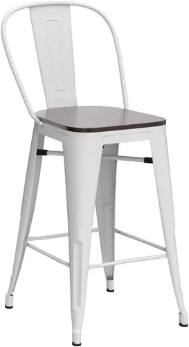 Miniatura 4 de Aklaus Juego de 4 taburetes de bar giratorios de metal, taburetes de barra con respaldo giratorio, asiento de madera, taburetes de bar de 30 Crema