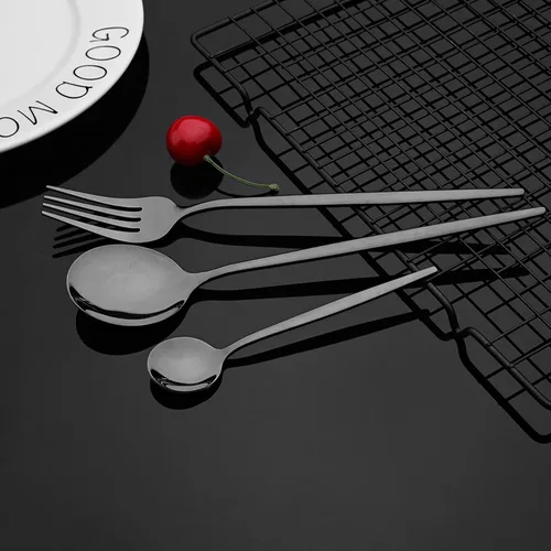 Miniatura 4 de JASHII Juego de cubiertos de 40 piezas, acero inoxidable, para el hogar, cocina, hotel, restaurante, básicos, para 8, pulido espejo, negro brillante