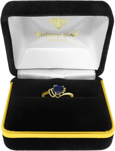 Miniatura 8 de Galaxy Gold GG Anillo de oro de 14 quilates con diamantes auténticos y zafiro natural en forma de corazón