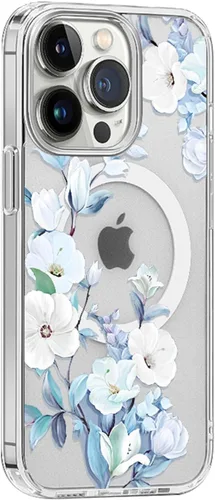 Miniatura 15 de Funda magnética transparente para iPhone 13 Mini [compatible con MagSafe Charger] patrón de estampado floral de flores, funda delgada antiarañazos