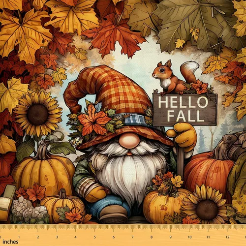 Miniatura 27 de The Yard - Tela con texto en inglés «Hello Fall», 36 pulgadas de largo x 59 pulgadas de ancho, hojas de árbol de calabaza otoñal, tela de tapicería