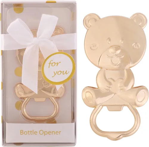 Paquete de 15 abridores de botellas de oso para recuerdos de baby shower, abridor de cerveza de metal para invitados, recuerdos de fiesta, Blanco
