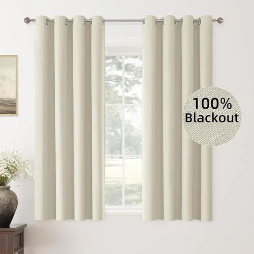 Miniatura 74 de ChrisDowa Cortinas 100% Opacas de Abedul Sólido de 45 Pulgadas de Largo, 2 Paneles para Dormitorio y Sala de Estar, Estilo Granja Oscurecedoras