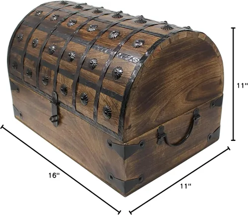 Miniatura 9 de Nautical Cove Cofre del tesoro pirata hecho a mano para premios infantiles y aula con cerradura y llaves de esqueleto, caja de almacenamiento