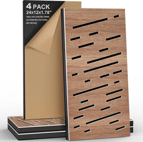 Miniatura 10 de Paquete de 4 paneles acústicos autoadhesivos de espuma insonorizada para pared, aislamiento acústico decorativo de fibra de poliéster perforada 3D