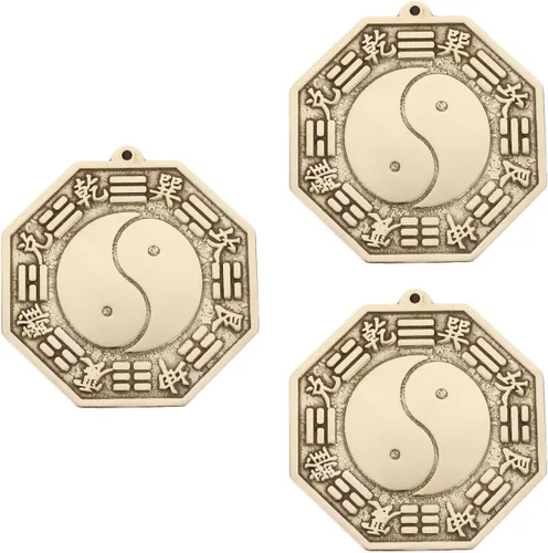 LIFKOME 3 espejos tradicionales chinos de madera Bagua, adornos de espejo Bagua de cobre chino, latón de montaña, espejo convexo de Bagua para