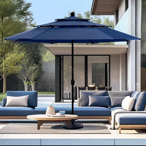 Miniatura 14 de PHI VILLA Sombrilla de patio de 10 pies, sombrilla de mesa grande ventilada de 3 niveles para exteriores, con 8 varillas resistentes y poste