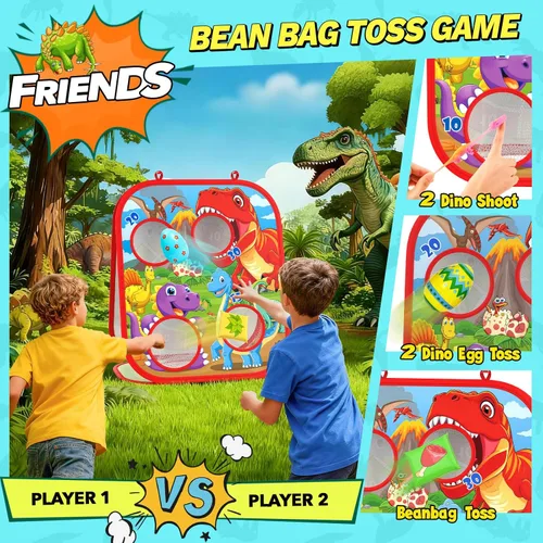 Miniatura 2 de Juego de Lanzamiento de Bolsas de Frijoles de Dinosaurio para Niños, Tablero de Cornhole 6-1, Juguetes al Aire Libre para Niños Pequeños