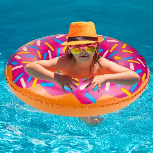 Miniatura 5 de Meooeck 12 piezas de donas inflables surtidas inflables para piscina, flotadores de tubo circular, decoración de fiesta de cumpleaños, globos