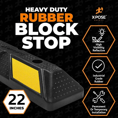 Miniatura 4 de Xpose Safety Tope de goma resistente de 22 pulgadas para estacionamiento, paquete de 2 bloques de ruedas para garaje, entrada o rampa, tope