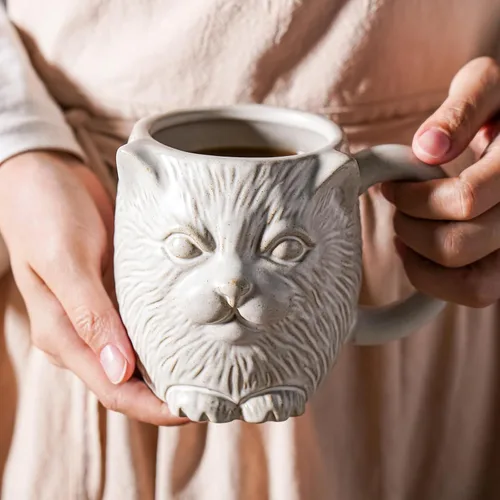 Miniatura 7 de Taza de café de cerámica de gato blanco de 20 onzas, taza de café grande de cerámica, taza con patrón de gato 3D novedoso para café, té, cacao