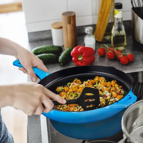 Miniatura 2 de Bruntmor Sartén de hierro fundido pre-sazonado azul de 12 pulgadas, sartén segura para horno de 12 pulgadas, juego de sartenes para parrilla
