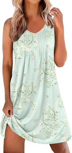 Miniatura 13 de Ekouaer Camisones para Mujeres Sin Mangas Camisa de Dormir Tipo Tank Camisón Cuello en V Camisola Plisada Camisa de Noche Vestido de Dormir Suave