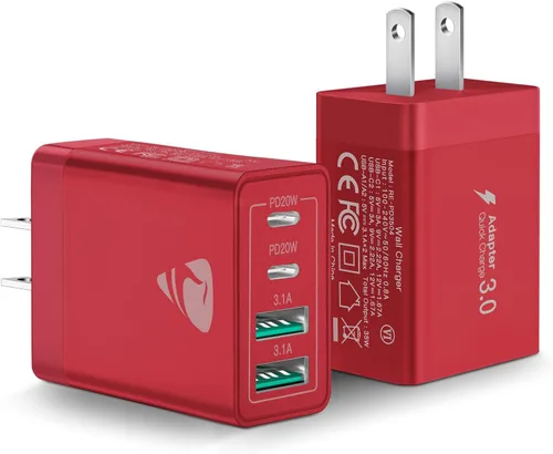 Miniatura 9 de Paquete de 2 Cargadores de Pared USB C, Bloque Cargador Rápido USB C de 40W y 4 Puertos con Puerto Dual QC+PD 3.0 Adaptador de Energía, Cargador