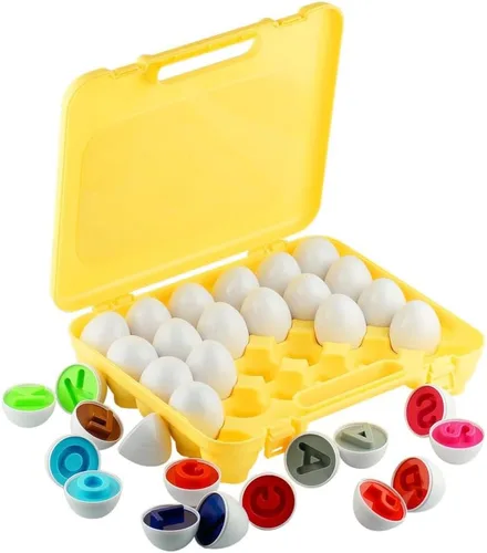 Miniatura 15 de Dimple 12 piezas de juguete a juego de huevos de automóvil con soporte – Huevos de Pascua STEM, rompecabezas educativo de forma y color, huevos