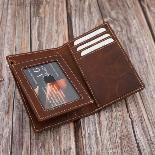 Miniatura 6 de ag wallets Billetera plegable de cuero de vaca para hombre con forma única y tarjeta de identificación (marrón vintage), OS (1209CF), Marrón