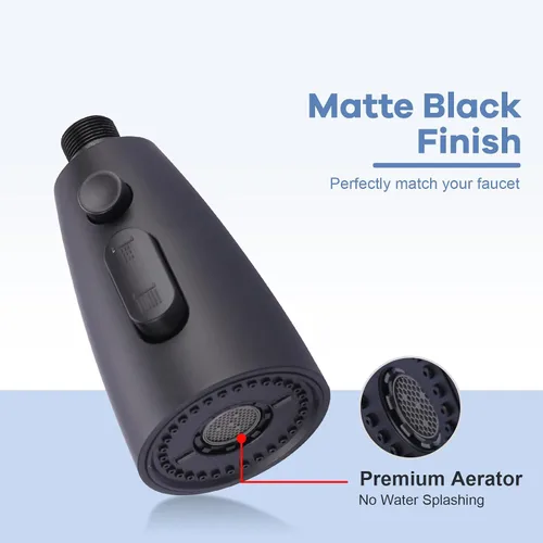 Miniatura 2 de WOWOW Cabezal de repuesto para grifo de cocina, color negro mate, boquilla de pulverización extraíble de 3 funciones con 9 adaptadores para grifo