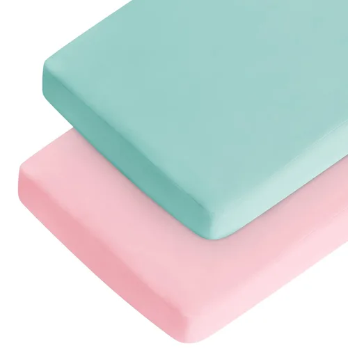 Sábanas de cuna para niña, paquete de 2 sábanas para cuna estándar y colchón de cama infantil, sábana bajera ajustable transpirable y suave, color