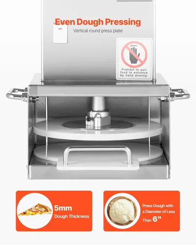 Miniatura 4 de VEVOR Máquina eléctrica de prensa de masa de pizza, placa de prensa de pastelería de pizza de 6 pulgadas, prensa de pan de acero inoxidable, máquina