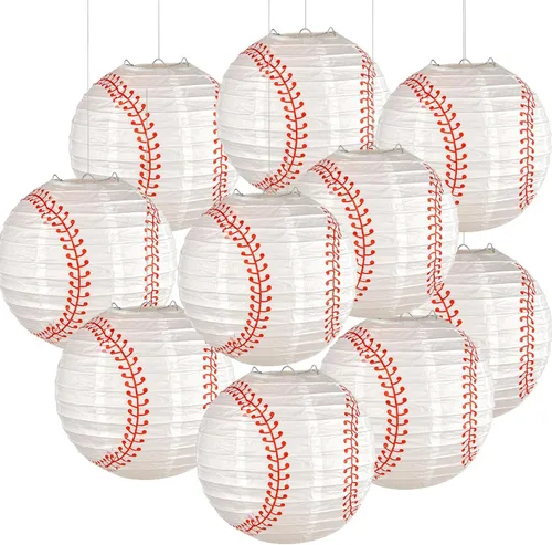 Paquete de 10 linternas de papel de béisbol decorativas de 8 pulgadas, linternas de papel colgantes deportivas para fiestas, centro de mesa para