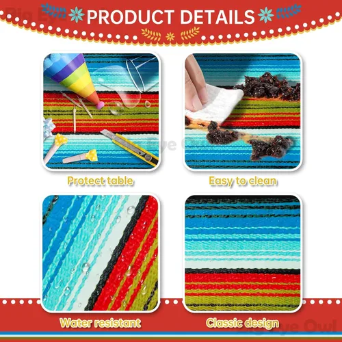 Miniatura 4 de Mantel de plástico desechable para fiesta mexicana, 2 piezas, para decoración de fiesta de cumpleaños, mantel de mesa de México, suministros