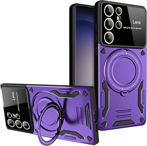 Miniatura 9 de Funda para Samsung Galaxy S22 Ultra con protector de lente de cámara, [compatible con MagSafe] con función atril protección de grado militar a Rojo