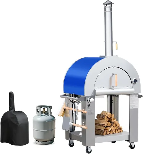 KOSTCH Horno de pizza de gas propano y leña de 32.5 pulgadas para cocina al aire libre en acero inoxidable, horno grande para pizza para exteriores,