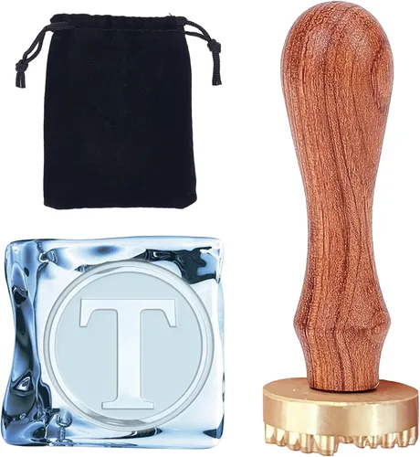 Miniatura 10 de CRASPIRE Sello de hielo con letra inicial de 1.2 pulgadas con cabeza de latón extraíble, mango de madera de repuesto para cóctel, fiesta, whisky