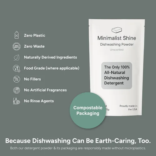Miniatura 3 de Polvo para lavavajillas 100% libre de plástico, detergente para lavavajillas sostenible y natural mínimamente procesado, sin perfume, 20.11 oz, 60
