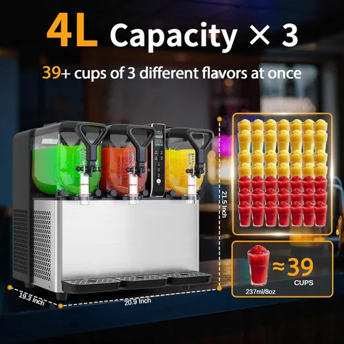 Miniatura 2 de Máquina comercial para granizar, 1.05 galones x 3 tanques, máquina de margarita congelada con luces LED para fiesta de cumpleaños de negocios