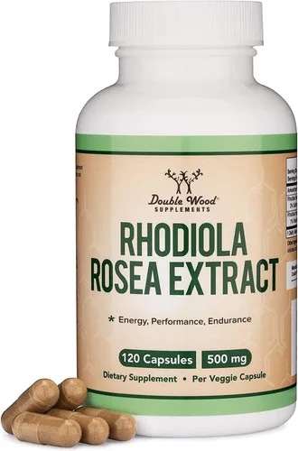 Suplemento Rhodiola Rosea de 500 mg, 120 cápsulas veganas (prueba de terceros, sin gluten, 3% de salidrosidos, 1% extracto de Rosavins) para