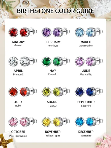 Miniatura 6 de ChicSilver Aretes de plata de ley 925 con forma de corazón brillante, redondaprincesa con piedra natal para mujer, joyería de cumpleaños