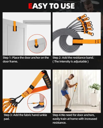 Miniatura 4 de Abahub Juego de bandas de entrenamiento de brazos, bandas de resistencia con asas y correas de tobillo para mujer y hombre, juego para entrenamiento