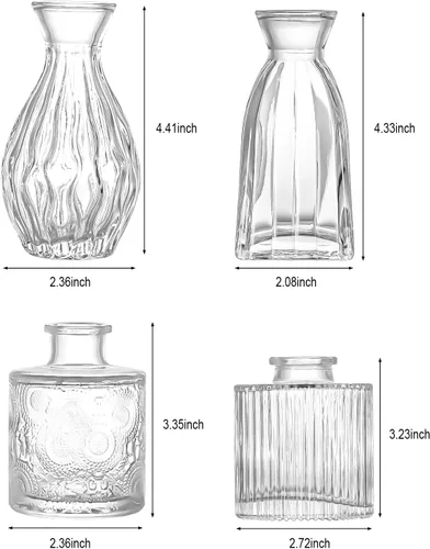 Miniatura 10 de Juego de 4 jarrones de cristal, 4 tamaños de florero pequeño para decoración de mesa de fiesta o hogar