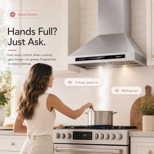 Miniatura 3 de Campana extractora de montaje en pared de 36 pulgadas, campana de cocina de 900 CFM con control de voz/gestos/táctiles, campana de ventilación