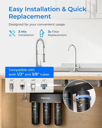Miniatura 5 de Waterdrop TSB-UF - Sistema de filtro de agua para debajo del fregadero de 0.01 μm, sistema de filtración de agua de 9 capas debajo del fregadero
