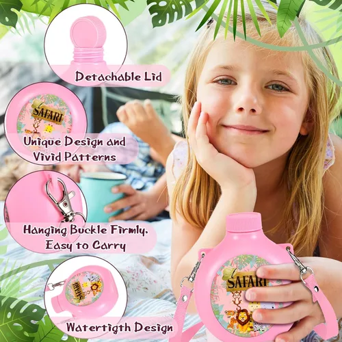 Miniatura 4 de Eaasty Juego de 12 suministros para fiestas de safari en la selva, comedores infantiles con correa, botella de agua reutilizable de plástico de 10