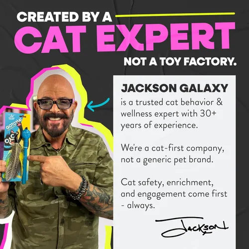 Miniatura 7 de Jackson Galaxy Gotcha! Juguete de varita para gatos, juguete retráctil para juegos atractivos, varita telescópica con plumas naturales para gatos