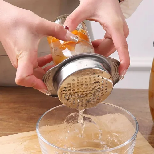Miniatura 5 de Colador de acero inoxidable duradero de 4.69 pulgadas, tapa de prensa de metal, filtro de atún, colador de latas para colar de cocina, drenaje