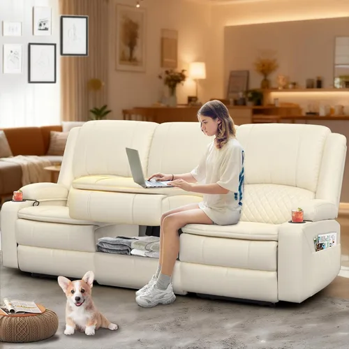 Miniatura 40 de Yolsali Sofá reclinable, sofá reclinable manual de 3 plazas con cojín de 2 niveles, sofás reclinables para sala de estar con consola removible