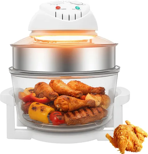 Freidora de aire de vidrio de 18 cuartos de galón, no tóxica, freidora de aire múltiple de 1400 W con olla de vidrio de visión, freír al aire, asar,