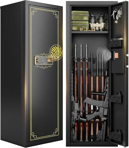 KAER Caja fuerte para pistola larga de huellas dactilares 8-12 para rifles y pistolas | Bloqueo de contraseña | Estantes ajustables | Perfecto para