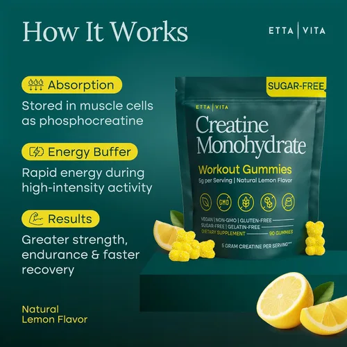 Miniatura 7 de Gomitas de monohidrato de creatina sin azúcar, 5 gramos por porción, potentes gomitas de creatina para hombres y mujeres, suplemento para apoyo