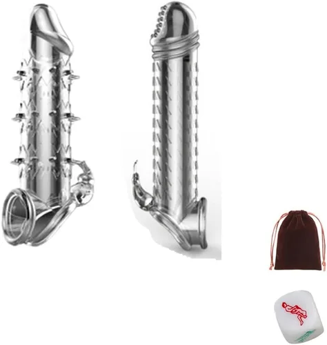 Miniatura 11 de Funda de silicona para el pene reutilizable, con textura elástica, con tachuelas, juego de mangas elásticas para el pene, anillos para el pene